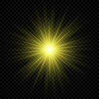 Light effect of lens flares. Yellow glowing lights starburst effects with sparkles vector