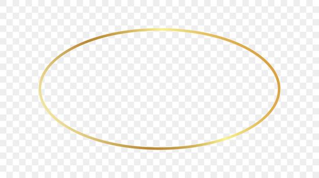 Gold glowing oval shape frame isolated on background. Shiny frame with glowing effects. Vector illustration.