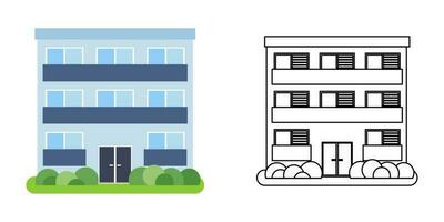 House front view in flat and line style on white background. Isolated cottage and real estate building facade. Vector illustration