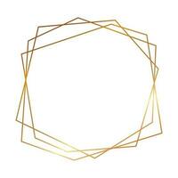 Gold geometric polygonal frame with shining effects isolated on white background. Empty glowing art deco backdrop. Vector illustration.