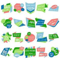 Set of Sale Discount Labels, Tags, Emblems. Web collection of stickers and badges for sale. Isolated vector illustration.