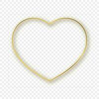 Gold glowing heart shape frame with shadow isolated on background. Shiny frame with glowing effects. Vector illustration.