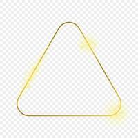Gold glowing rounded triangle frame isolated on background. Shiny frame with glowing effects. Vector illustration.