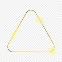 Gold glowing rounded triangle frame isolated on background. Shiny frame with glowing effects. Vector illustration.