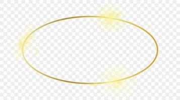 Gold glowing oval shape frame isolated on background. Shiny frame with glowing effects. Vector illustration.