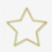 Gold glowing star shape frame with shadow isolated on background. Shiny frame with glowing effects. Vector illustration.