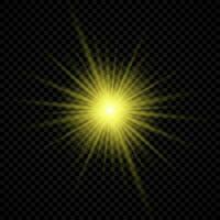 Light effect of lens flares. Yellow glowing lights starburst effects with sparkles vector
