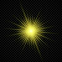 Light effect of lens flares. Yellow glowing lights starburst effects with sparkles vector