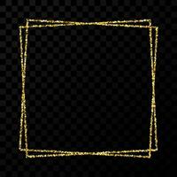 Gold double square frame. Modern shiny frame with light effects isolated on dark vector