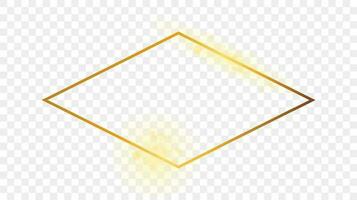 Gold glowing rhombus shape frame isolated on background. Shiny frame with glowing effects. Vector illustration.
