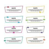 Set of eight multicolor quote box frames isolated on white background. Vector illustration