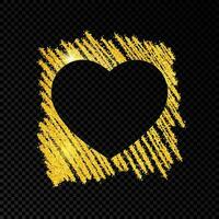 Heart on golden glittering scribble paint on dark vector