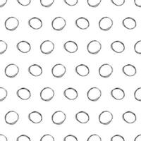 Seamless pattern with black sketch hand drawn brush scribble circles shape on white background. Abstract grunge texture. Vector illustration