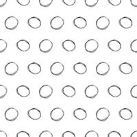 Seamless pattern with black sketch hand drawn brush scribble circles shape on white background. Abstract grunge texture. Vector illustration