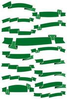 Set of fifteen green cartoon ribbons and banners for web design. Great design element isolated on white background. Vector illustration.