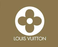 Louis Vuitton Logo Brand With Name White Symbol Design Clothes Fashion Vector Illustration With Brown Background