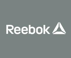 reebok marca logo con nombre blanco símbolo ropa diseño icono resumen vector ilustración con gris antecedentes