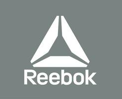 reebok marca logo símbolo con nombre blanco ropa diseño icono resumen vector ilustración con gris antecedentes