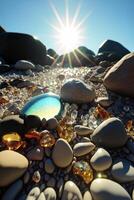 bunch of rocks sitting on top of a beach. . photo