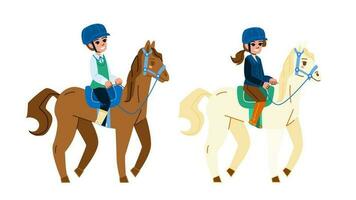 horseback riding kid vector