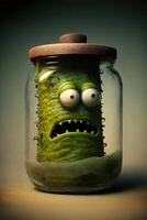 pickle in a jar with googly eyes. . photo