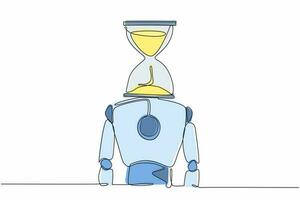 Single one line drawing robot with hourglass instead of head. Future technology development. Artificial intelligence and machine learning process. Continuous line design graphic vector illustration