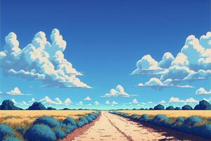 painting of a dirt road in the middle of a field. . photo