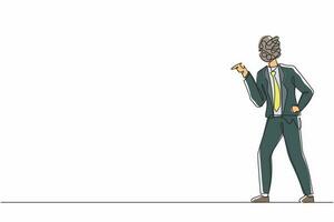 Continuous one line drawing businessman with round scribbles instead of head. Angry male arguing, conflicting. Quarrel, fight aggressive person. Blaming, criticizing. Single line draw design vector