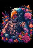 an astronaut in a space suit surrounded by flowers. . photo