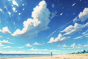 man standing on top of a sandy beach next to the ocean. . photo