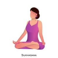 Young woman sitting in meditation or sukhasana pose. vector