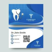 dental cuidado negocio tarjeta o visitando tarjeta diseño en frente y espalda vista. vector