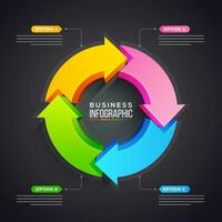 3D pie chart with four arrow step for Business Infographics presentation and report. vector