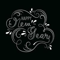 Sketching calligraphy of Happy New Year on black background. Can be used as greeting card design. vector