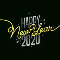 Grey and Yellow Text of Happy New Year 2020 on Black Background. vector