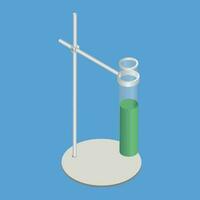 3D lab stand clamp with test tube in green color on blue background. vector