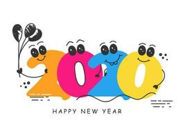 Colorful funny cartoon number 2020 with balloons on white background for Happy New Year celebration. vector