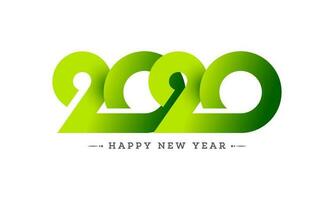 Green text 2020 in paper cut style on white background for Happy New Year celebration greeting card design. vector