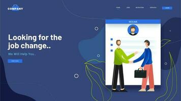 Landing page design with resume to businessmen shaking hands at Looking for the job change. vector
