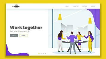 Business man and women discussing with working together for Teamwork concept based landing page design. vector