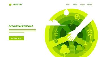 People supporting with nature view for Save Environment concept based landing page design. vector