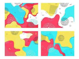 Colorful fluid art abstract background with geometric elements in four option. vector