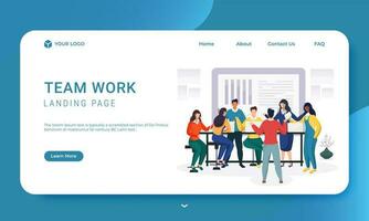 Business people working together on workplace for Teamwork concept based landing page design. vector