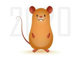 2020 Text with Brown Rat Cartoon on White Background for Chinese New Year Celebration. vector