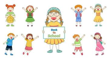 Cute children character in different activity for Back To School concept. vector