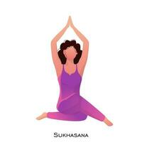 Character of faceless woman doing yoga in sukhasana pose. vector