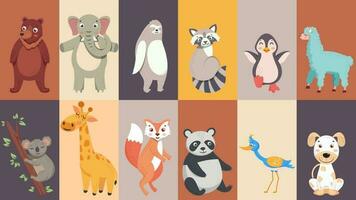 Set of different animal characters on colorful background. vector