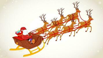 Illustration of santa clause riding on reindeer sleigh for Merry Christmas celebration. vector