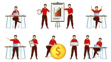 Set of businessman character working in different style. vector