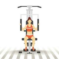 Faceless woman exercising by lat machine on white background. vector